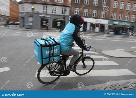 Wolt Partner Food Deliver Bike Rider In Copenhagen Denmark Editorial