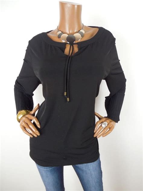 CHICO S Sz 3 Womens Top L XL Black Shirt Stretch Tie Front Chiffon Trim