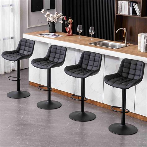 YOUTASTE Black Bar Stool Set Of 2 PU Leather Padded Counter Height Bar