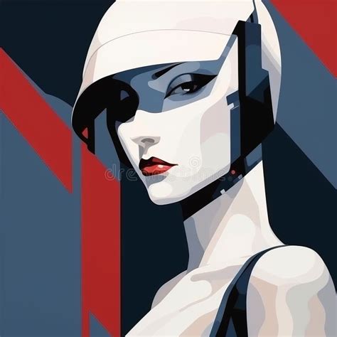 Minimalist Painting Of A Futuristic Woman In A Patrick Nagel Style Stock Illustration