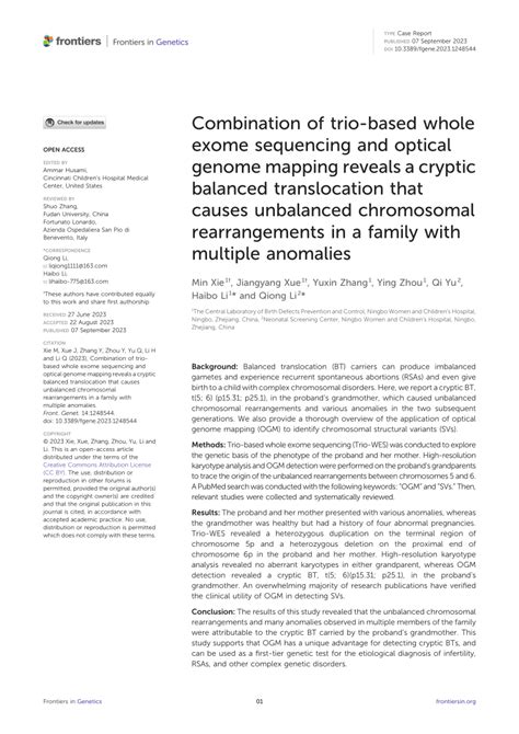 Pdf Combination Of Trio Based Whole Exome Sequencing And Optical