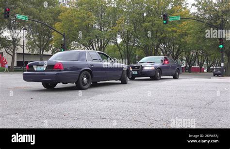 Police Cars Blocking Intersection Traffic In Downtown Kansas City 4k