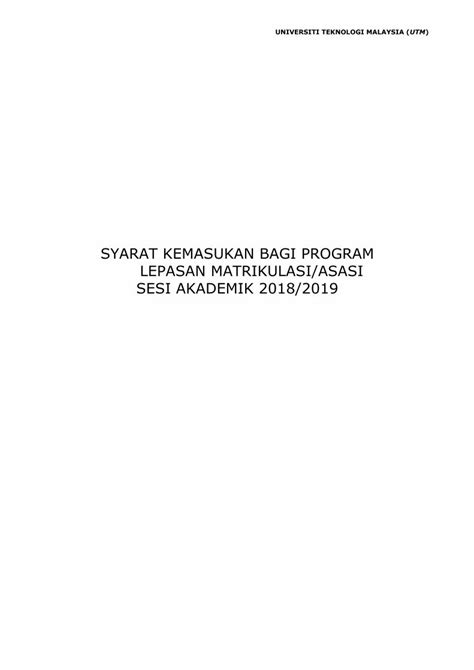 PDF SYARAT KEMASUKAN BAGI PROGRAM LEPASAN Admission Utm My Files