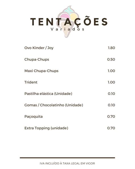 Menu Em Tu E O Chocolate Gelataria Tenta Es Pub Bar Valen A