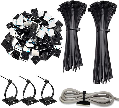 100 Pcs Cable Ties And Adheasive Mounts 150mm X 3mm Black Nylon Zip Tie With 100pcs Self