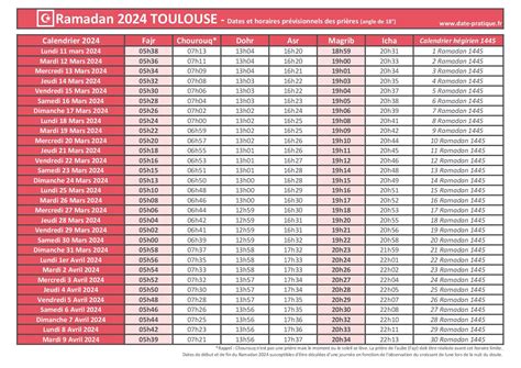 Ramadan Toulouse Dates Calendriers Avec Horaires Des Pri Res