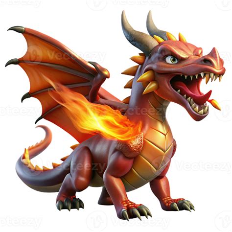 beautiful vintage A fierce dragon with crimson scales breathes a stream