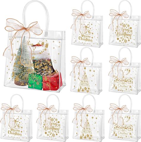 Henoyso 24 Pcs Christmas Clear T Bags With Handles And