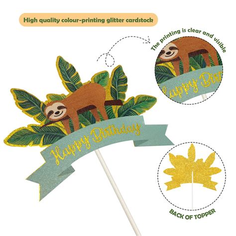 Liliparty Glitter Sloth Happy Birthday Cake Topper Sloth Theme