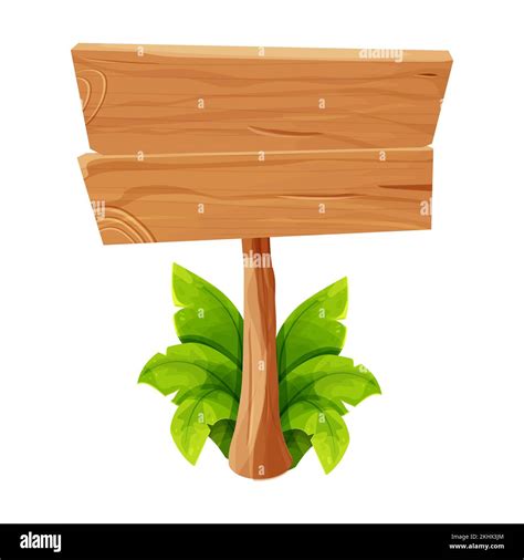 Wooden Tablet Textured Panel Signboard With Jungle Leaves In Cartoon