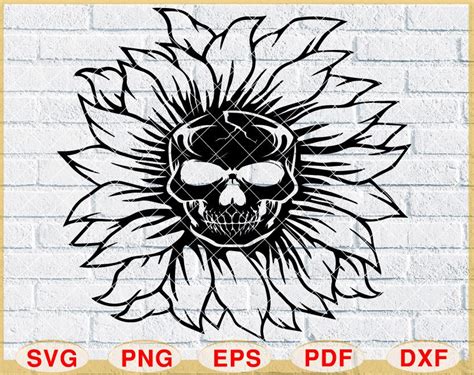 Sunflower Skull Svgflower Skull Svgsunflower Floral Etsy