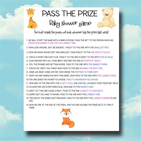 Pass The Prize Printable Baby Shower Game Pass The Prize Rhyme Game