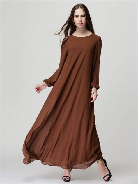 Brown Long Sleeve Shift Maxi Dress With Belt Abaday Maxi Dress With