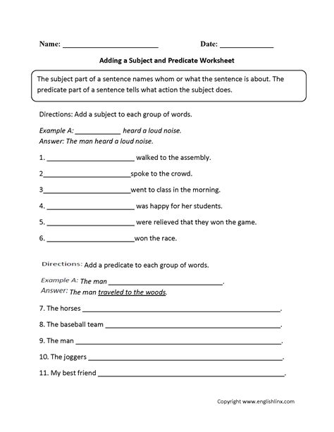 Subject Predicate Object Worksheets