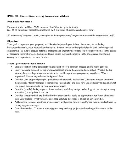 BMEn 5701 Cancer Bioegineering Presentation Guidelines 2021 BMEn 5701