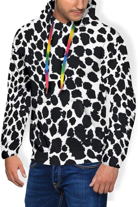 Mens Hoodie Animal Print Cheetah Black And White Hooded Sweatshirt