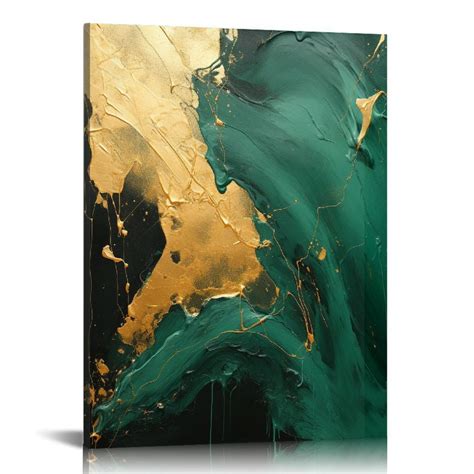 Onetech Gold Abstract Canvas Wall Art Modern Watercolor Fluid Ink