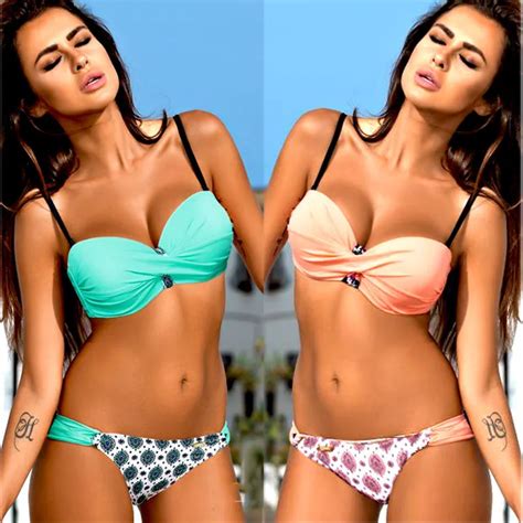 Sexy Womens Push Up Padded Bra Bandage Bikini Set Pink Lake Bule