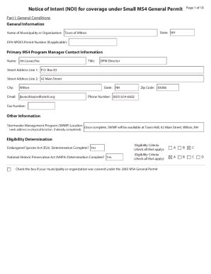 Fillable Online Notice Of Intent Noi For Coverage Under Small Ms