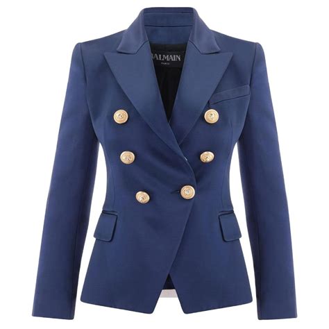 Balmain Double Breasted Silk Satin Blazer Blue Ref 632006 Joli Closet