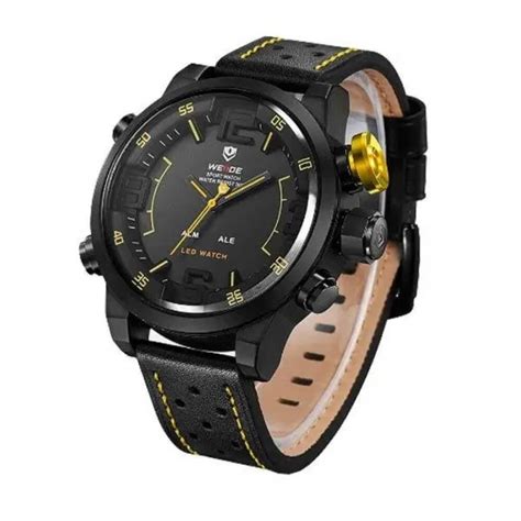 Rel Gio Masculino Weide Anadigi Wh Preto E Amarelo Preto