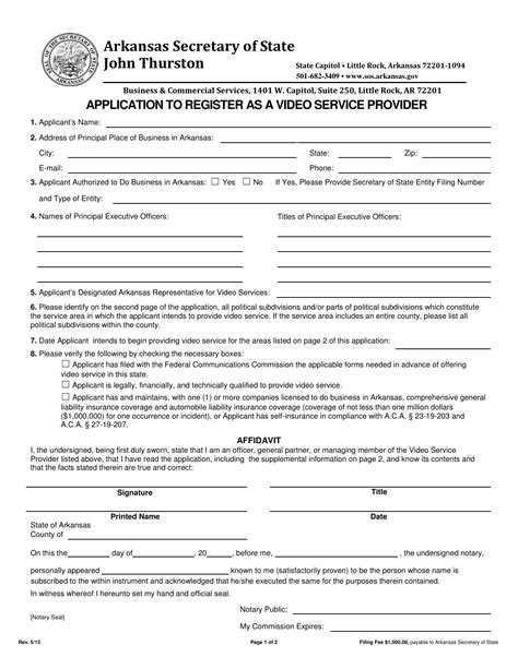 Arkansas Application to Register as a Video Service Provider - Fill Out