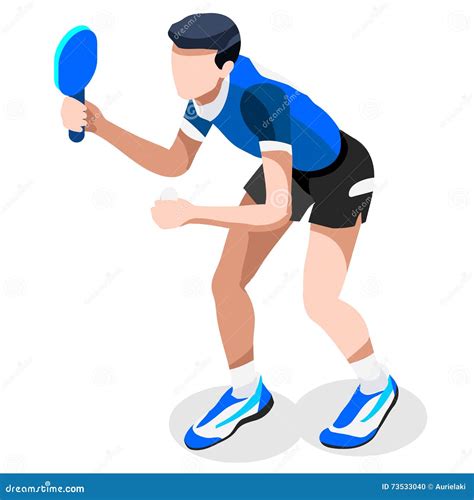 Table Tennis Summer Games Icon Set 3D Isometric Ping Pong Athlete Stock