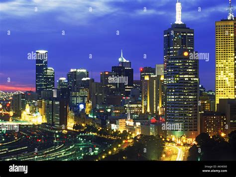 Melbourne city skyline in Australia at dusk Stock Photo - Alamy