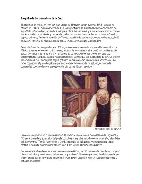 Biografia De Sor Juana Ines De La Cruz Biograf A De Sor Juana In S De