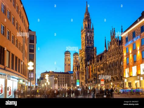 Marienplatz Square In Munich City Germany Old Town Hall And