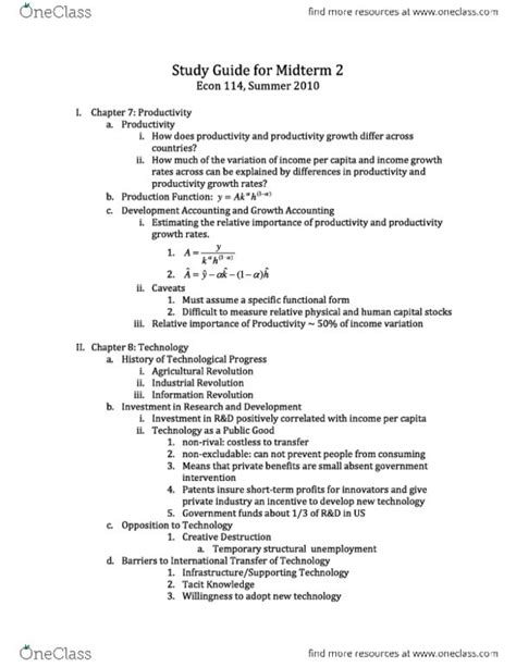 ECON 114B Midterm Study Guide For Midterm 2 ECON 114 OneClass