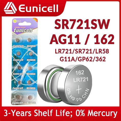 EUNICELL 10 50PCS SR721 LR721 AG11 162 Button Pilas Batteries LR47