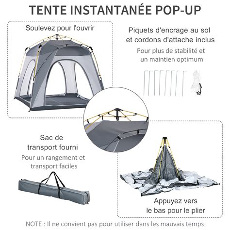 Tente De Camping Pop Up Personnes Outsunny Tanche Fen Tres