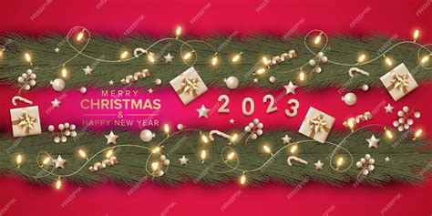 Premium Vector Merry Christmas And Happy New Year 2023 With Realistic