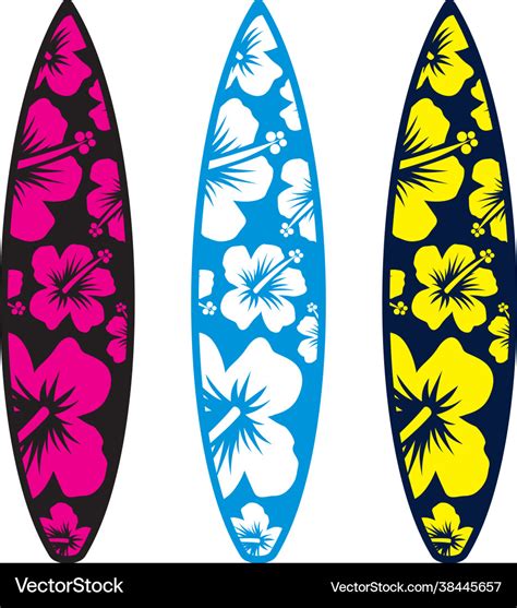 Surfboards With Hawaiian Hibiscus Flower Pattern Vector Image