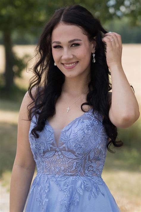 A Line V Neck Backless Blue Lace Long Prom Dress Blue Lace Formal Dre