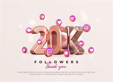 Premium Psd Rose Gold And Silver 3d 20k Followers Thank You With