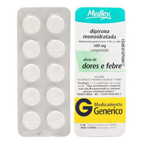 Dipirona Sódica 500Mg 10 Comprimidos Medley Dipirona Sódica 500Mg