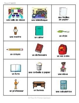 D Accord Unit B En Classe Bingo French Classroom Vocabulary