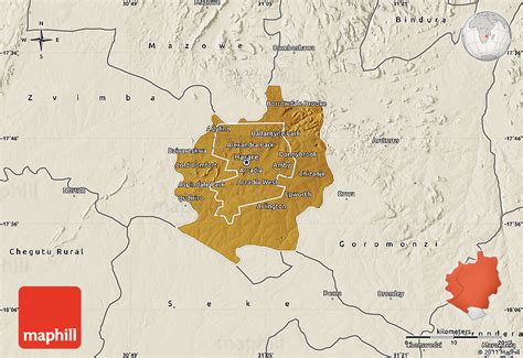 Physical Map of Harare Rural, shaded relief outside