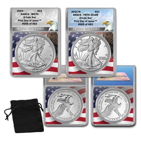 2024 MS70 And PR70 ANACS FDOI LE 463 Silver Eagle 2 Coin Set 22878168