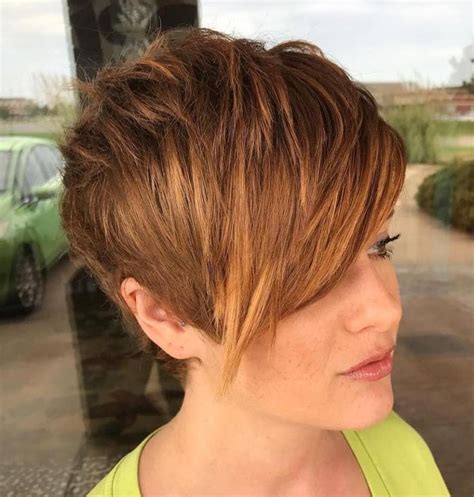 Red Layered Pixie With Bangs Short Shag Hairstyles Longer Pixie