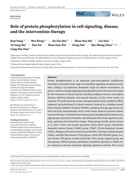 Pdf Role Of Protein Phosphorylation In Cell Signaling Disease And