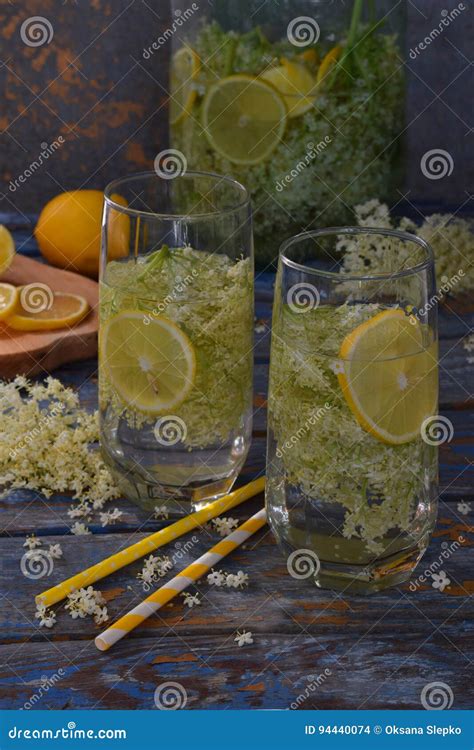 Elderberry Flowers And Lemon Drink Refreshment Healthy Elder Juice