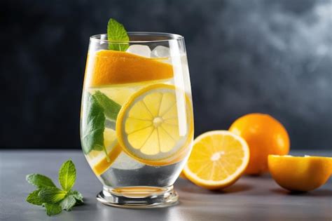 Refrescante Copo De Limonada Cubos De Gelo E Fatia De Frutas