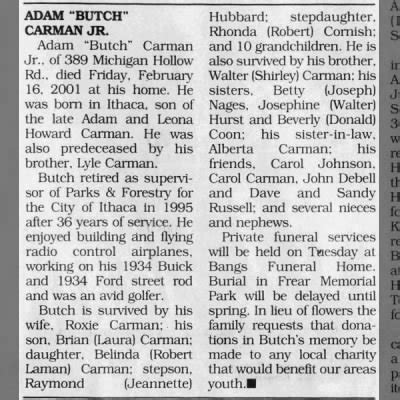 Carman Adam Jr Obit Newspapers