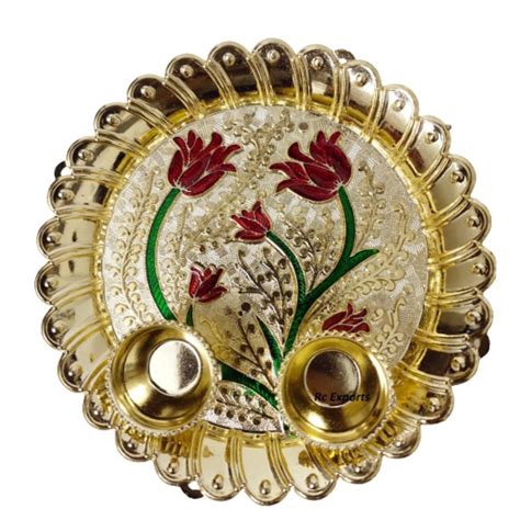 Indian Traditional Round Shape Flower Design Kumkum Platter For Pooja