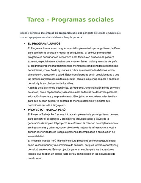 Tarea Programas Sociales Tarea Programas Sociales Indaga Y Comenta