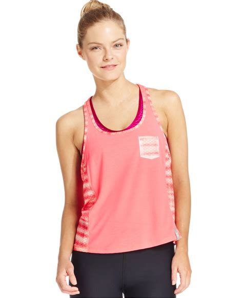 Lyst Under Armour Printed Fly By Racerback Tank Top In Pink