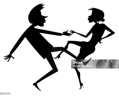 Romantic Dancing Young Couple Art Silhouette Stock Illustration - Download Image Now - Adult ...